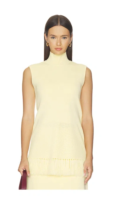 Clea Tiama Fringe Hem Knit Top In Yellow