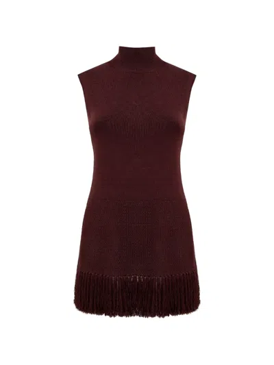 Clea Tiama Fringe-hem Sleeveless Knit Top In Brown