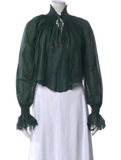 Pre-owned Clea Tie Neck Long Sleeve Top W/ Tags In Green