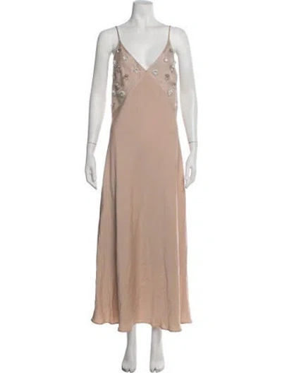 Pre-owned Clea V-neck Long Dress In Neutrals