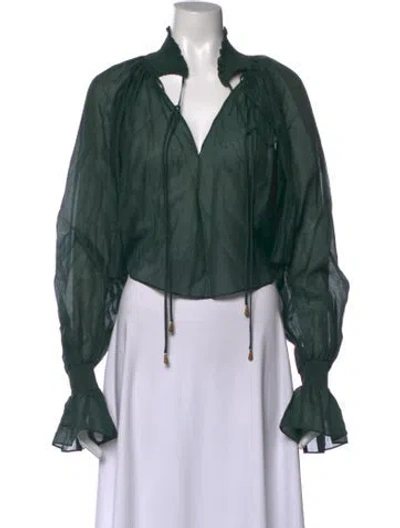 Pre-owned Clea V-neck Long Sleeve Blouse In Green