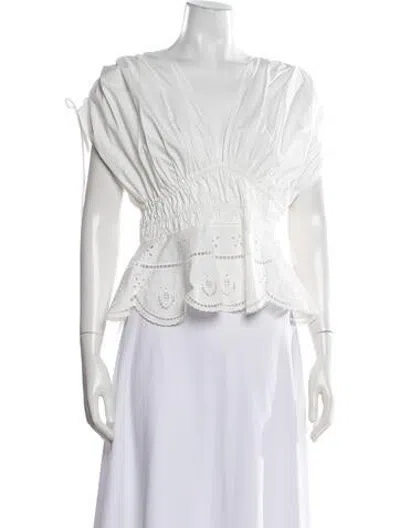 Pre-owned Clea V-neck Short Sleeve Top In White