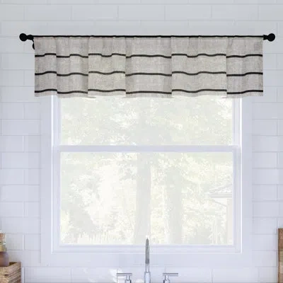 Clean Window Aso Twill Stripe Linen Blend Sheer Rod Pocket Kitchen Curtain Valance In Black