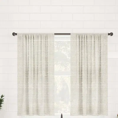 Clean Window Aya Textured Slub Stripe Linen Blend Sheer Rod Pocket Kitchen Curtain Tier Pair