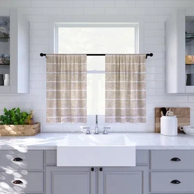 Clean Window Striped Tailored Kitchen Curtain In Natural