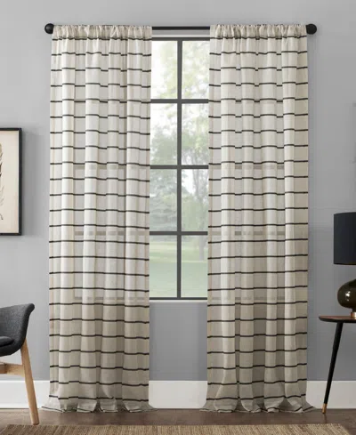 Clean Window Twill Stripe Anti-dust Curtain Panel, 52" X 95" In Black,linen
