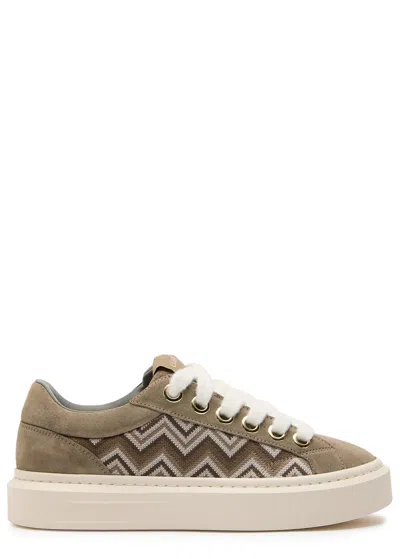 Cleens Ace Chevron-knit Suede Sneakers In Nude
