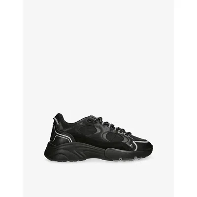 Cleens Mens Black Pulse Runner Leather And Mesh Trainers Eur 42.5 / 8.5 Uk