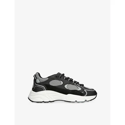 CLEENS MENS BLK/WHITE PULSE RUNNER LEATHER AND MESH TRAINERS EUR 44 / 10 UK