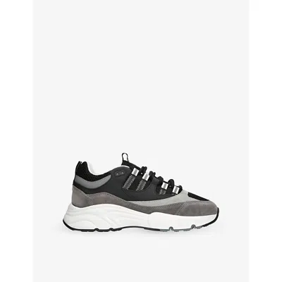 Cleens Mens Blk/grey Aero Runner Leather, Suede And Mesh Trainers Eur 43 / 9 Uk In Black