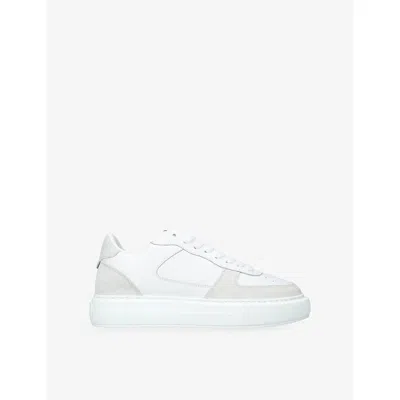 Cleens Mens White/comb Court Leather And Suede Trainers Eur 43 / 9 Uk