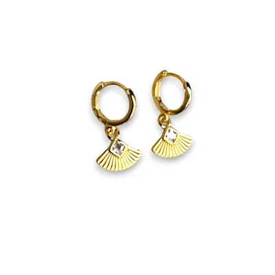Clemence Wren Women's Art Deco Gemstone Fan Charm Huggie Earrings - Gold Plated