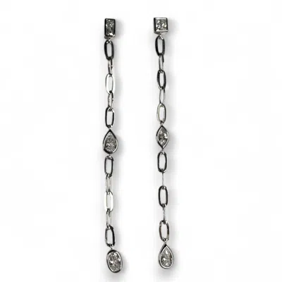 Clemence Wren Women's Asymmetric Gemstone Drop Earrings Silver