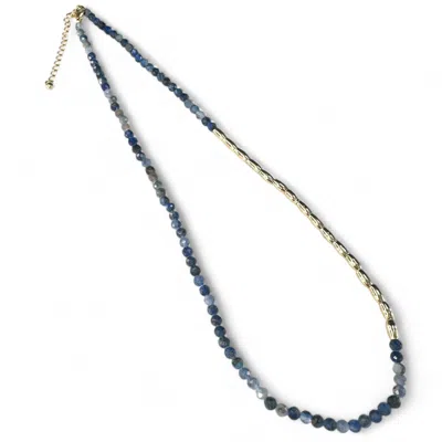 Clemence Wren Women's Gold / Blue Asymmetric Gemstone Necklace Gold Nuggets - Blue