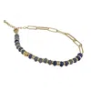 Clemence Wren Women's Gold / Blue Jade Stone Paperclip Gold Bracelet - Blue