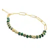 Clemence Wren Women's Gold / Green Jade Stone Paperclip Gold Bracelet - Green