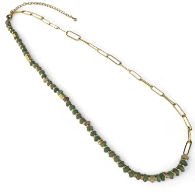 Clemence Wren Women's Gold / Green Jade Stone Paperclip Gold Necklace - Green