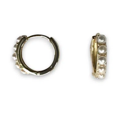 Clemence Wren Women's Gold / White Freshwater Pearl Contemporary Hoop Earrings - Gold Plate