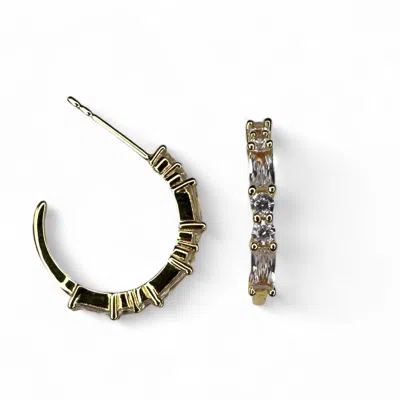 Clemence Wren Women's Gold / White Illumina Gemstone Hoop Earring - Gold