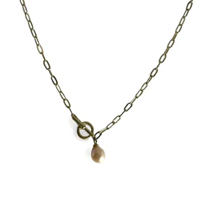 Clemence Wren Women's Gold / White T-bar Paperclip Freshwater Pearl Necklace - Gold