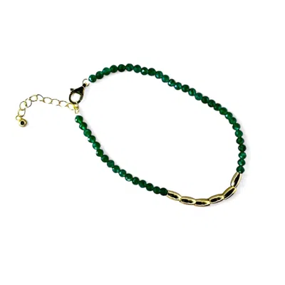 Clemence Wren Women's Green / Gold Gemstone Gold Nugget Bracelet - Green