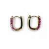 Clemence Wren Women's Red / Gold / Pink Oval Pave Gemstone Gold Huggie Earrings - Ruby Pink