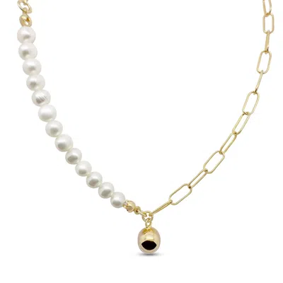 Clemence Wren Women's Silver Asymmetric Pearl Necklace - Gold