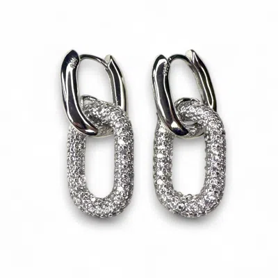 Clemence Wren Women's Silver Huggie Earrings With Bright Pave Gemstone Charm
