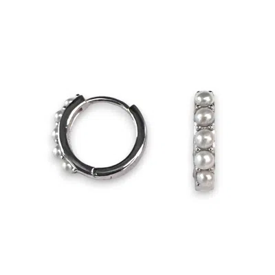 Clemence Wren Women's Silver / White Freshwater Pearl Contemporary Hoop Earrings Silver