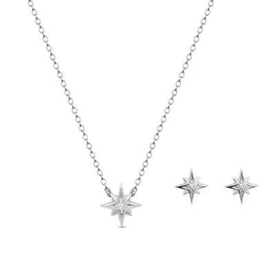Clemence Wren Women's Sparkling Star Pendant And Stud Earring Set - Silver