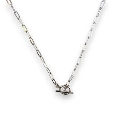 Clemence Wren Women's Toggle T-bar Paperclip Chain Necklace - Silver