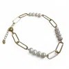 Clemence Wren Women's White / Gold Paperlink Chian Freshwater Pearl Bracelet Gold In Gold