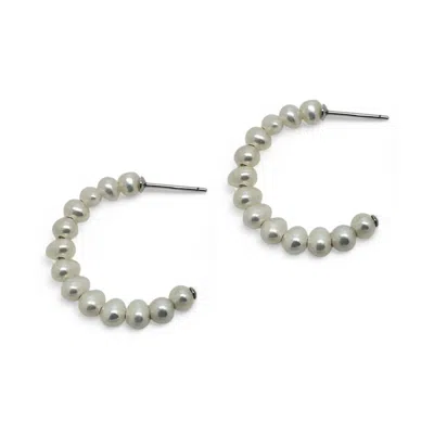 Clemence Wren Women's White / Silver Freshwater Pearl Large Hoop Earrings