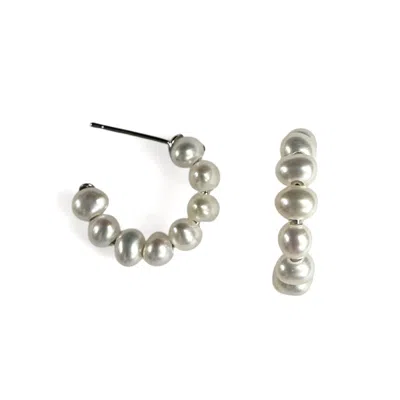 Clemence Wren Women's White / Silver Freshwater Pearl Medium Hoop Earrings