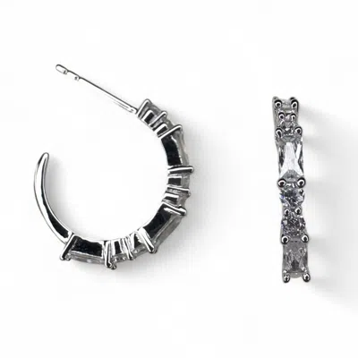 Clemence Wren Women's White / Silver Illumina Gemstone Hoop Earrings - Silver