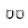 Clemence Wren Women's White / Silver Oval Pave Gemstone Silver Huggie Earrings - Bright White