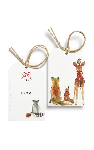 Clementina Sketchbook Set-of-ten X-mas Forest Bums Hand-painted Gift Tags In Multi