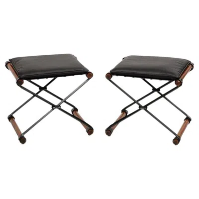 Pre-owned Cleo Baldon X-benches, Oak And Leather, Mid-century Modern, Usa, 1966 In Brown