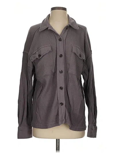 Pre-owned Cleo + Wolf Long Sleeve Top Gray Collared Neckline Tops