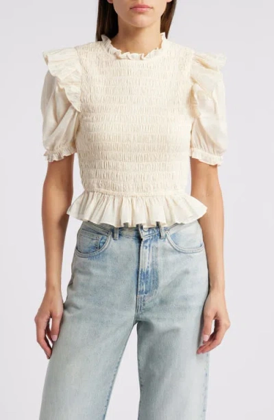 Cleobella Amelie Smocked Ruffle Puff Sleeve Top In Pale Champagne