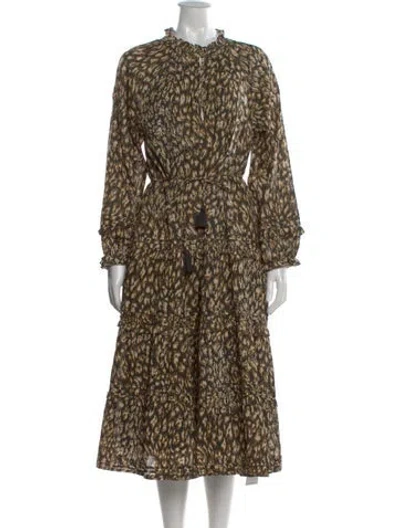 Pre-owned Cleobella Animal Print Long Dress In Brown