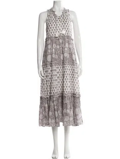 Pre-owned Cleobella Animal Print Long Dress In White