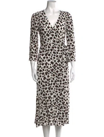 Pre-owned Cleobella Animal Print Midi Length Dress In White