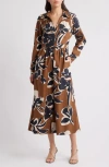 Cleobella Arabella Print Long Sleeve Cotton Poplin Midi Shirtdress In Smoked Clover