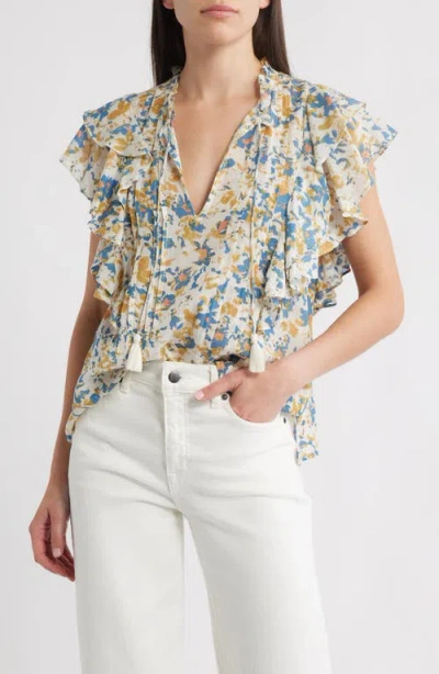 Cleobella Arista Ruffle Sleeve Pintuck Top In Multi