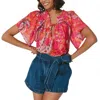 Cleobella Ayaz Short Sleeve Blouse In Hibiscus In Pink