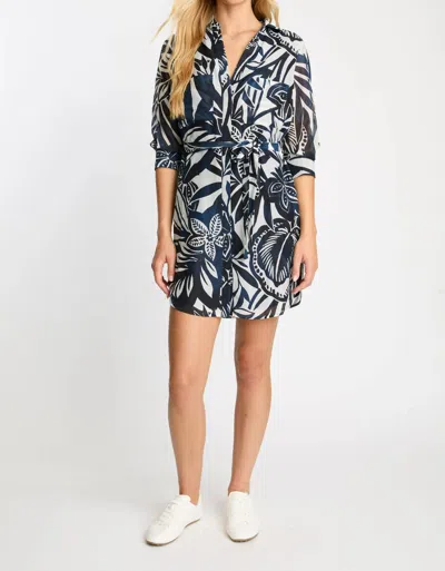Cleobella Becky Mini Shirt Dress In Woodblock Palm In Black