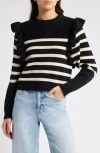 Cleobella Blair Ruffle Stripe Sweater In Black/ivory