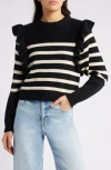 Cleobella Blair Ruffle Stripe Sweater In Black/ivory
