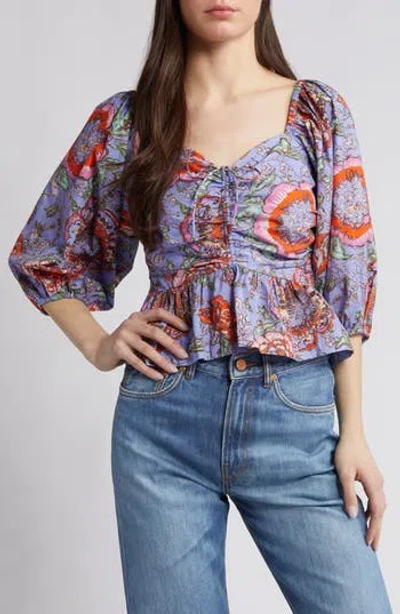 Cleobella Brenna Floral Print Peplum Organic Cotton Top In Manika Print
